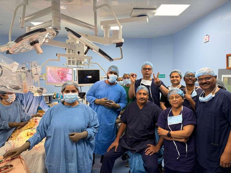 Advanced surgical operating theatre with OT lights and surgical team